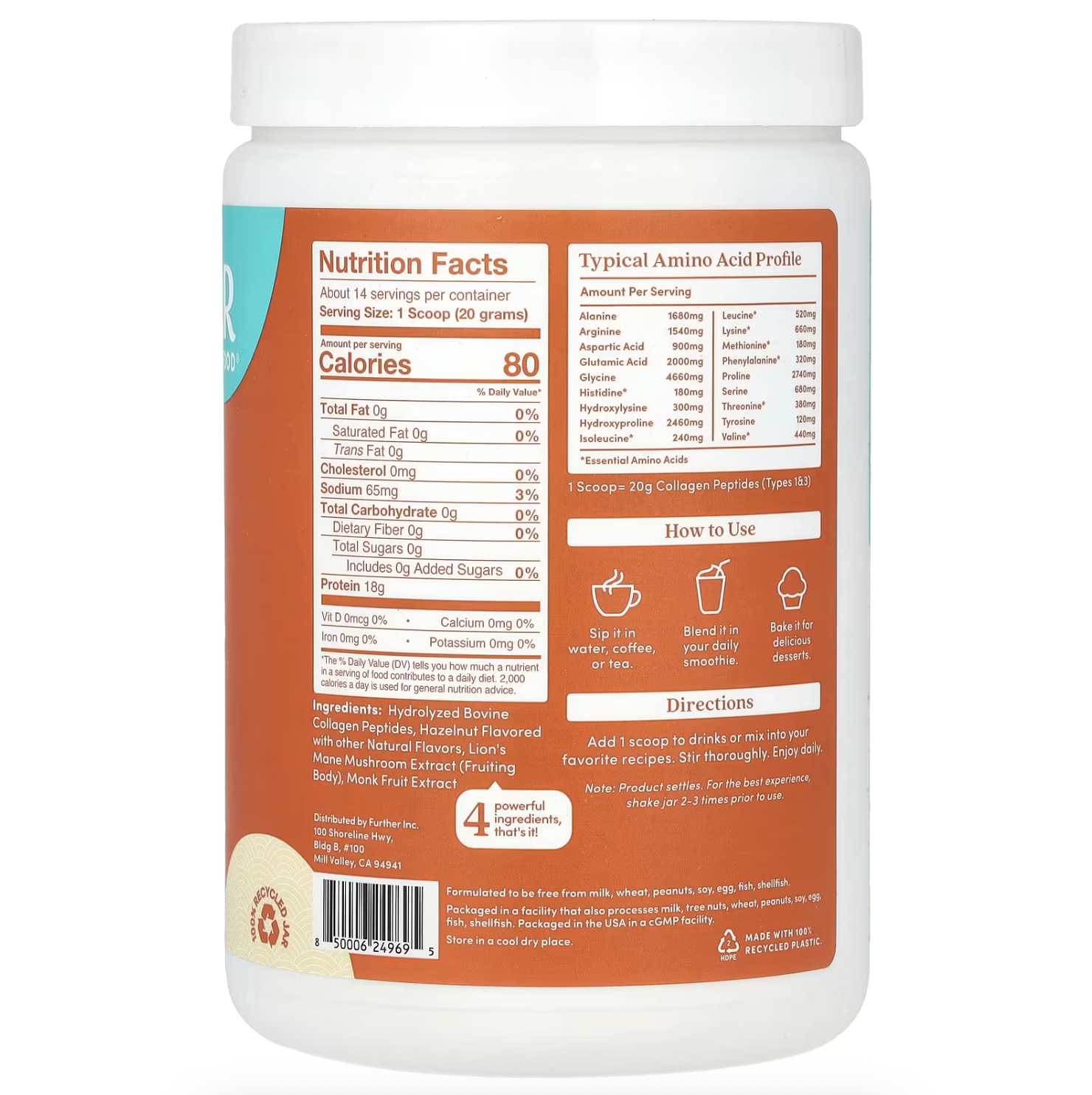 Further Food Collagen Peptides – Hazelnut (with Lion’s Mane Mushroom) - Image 2